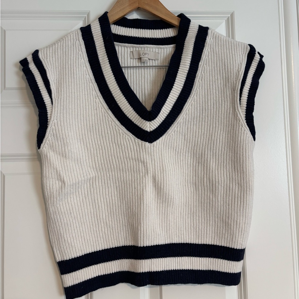 White and Navy Striped Knit Vest